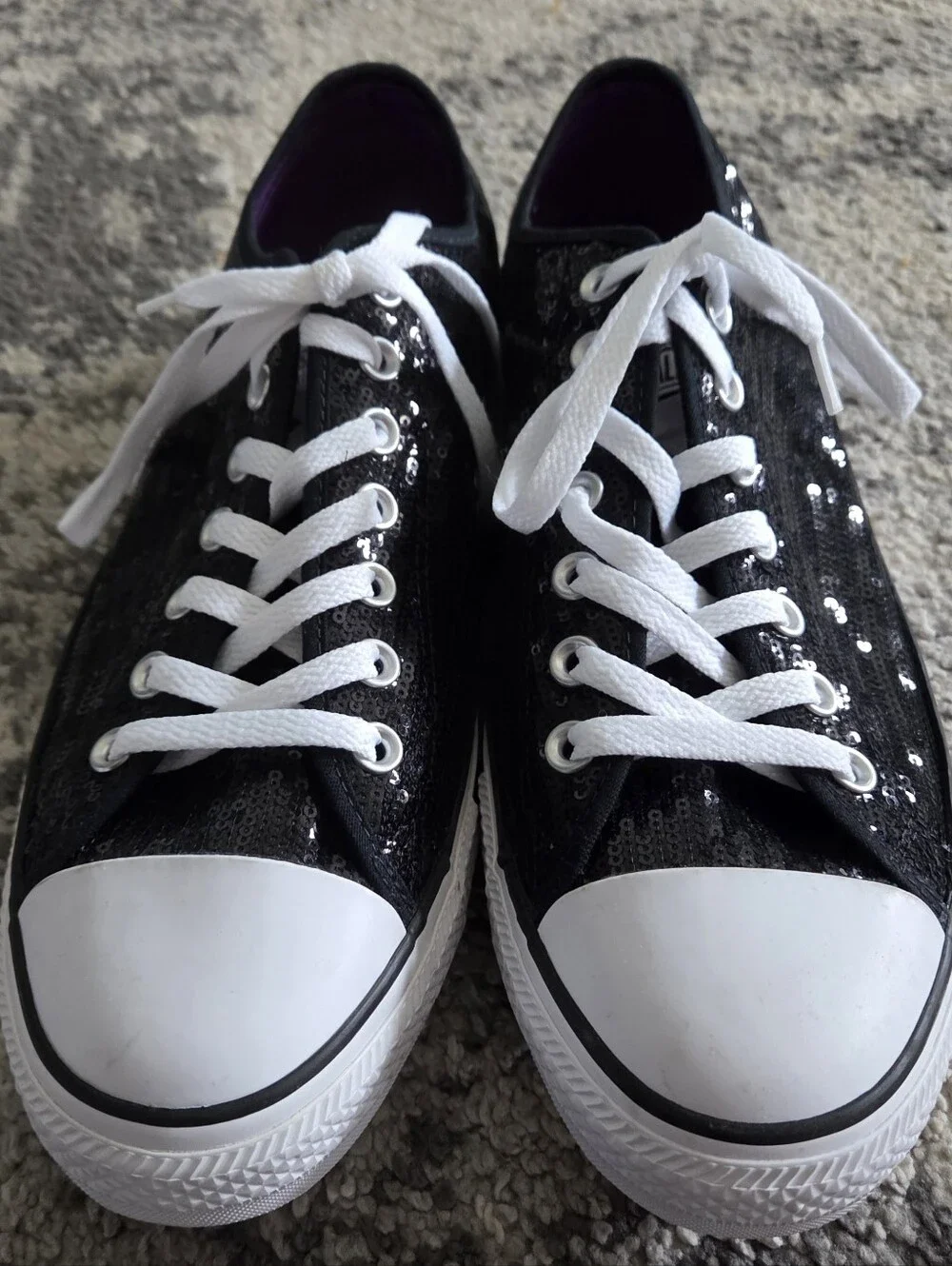 Black sequin Converse Chuck Taylor All star low top sneakers with white laces
